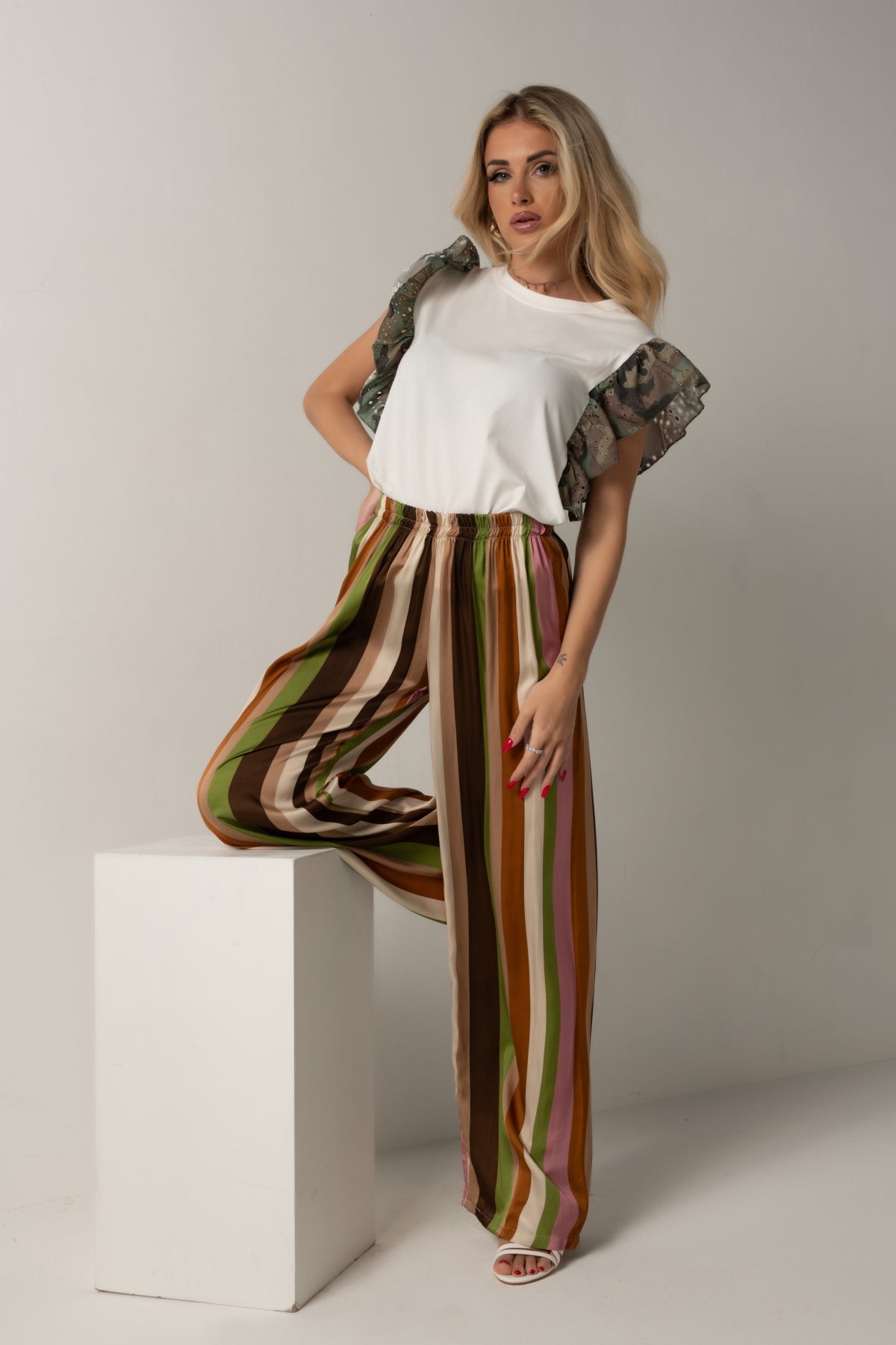 PANTALONI MULTIRIGHE 02053 VERDE