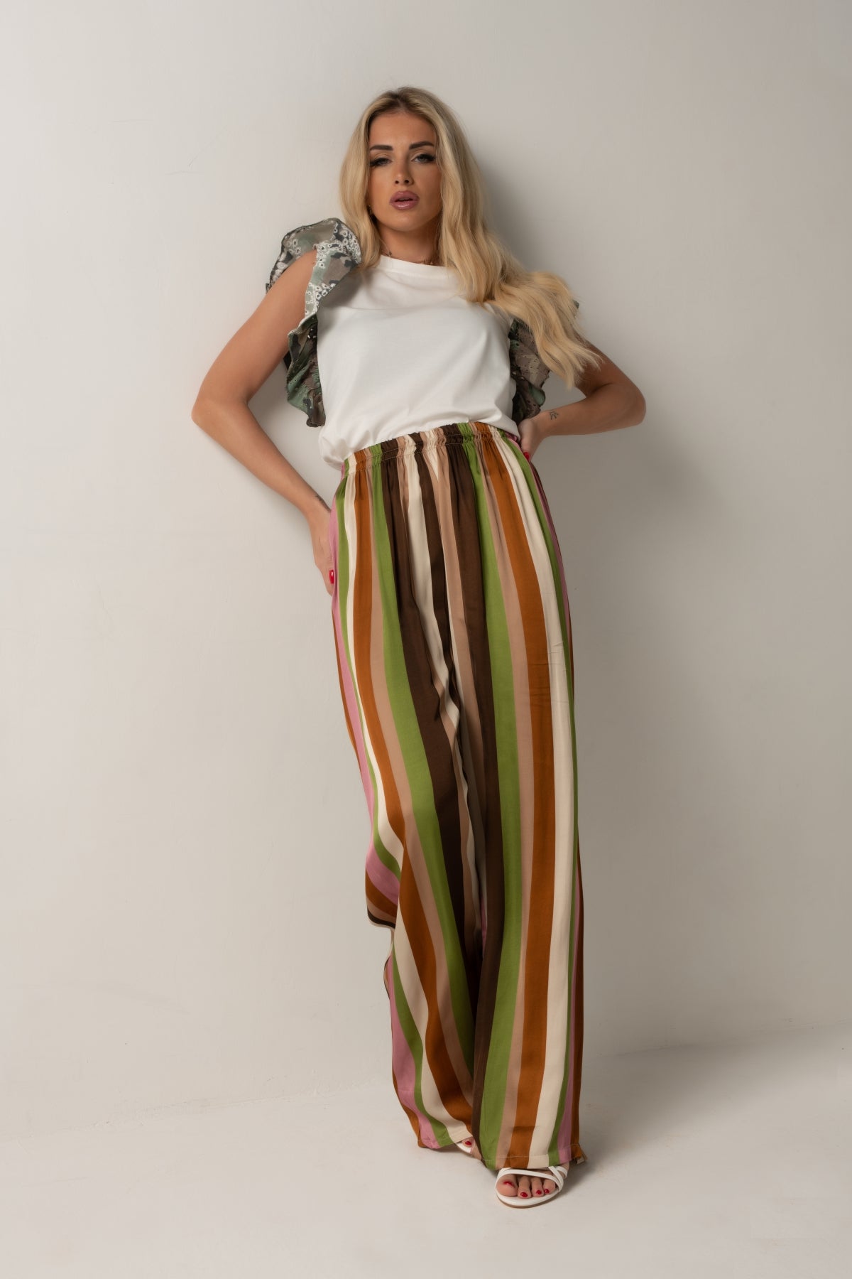 PANTALONI MULTIRIGHE 02053 VERDE