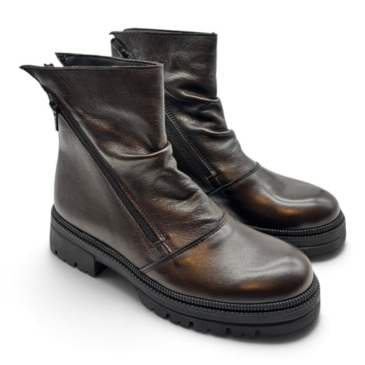 Deky 2811 Biker boot in vera pelle con chiusura zip diagonale
