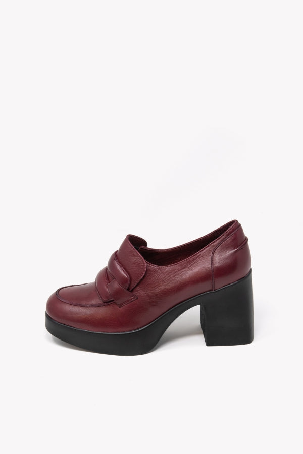 11080 MOCASSINO IN PELLE BORDEAUX CON PLATEAU E TACCO 7