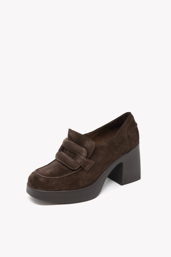 11080XS MOCASSINO SCAMOSCIATO MARRONE CON PLATEAU E TACCO 7