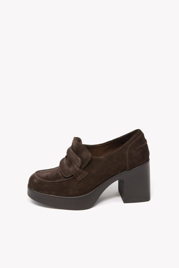 11080XS MOCASSINO SCAMOSCIATO MARRONE CON PLATEAU E TACCO 7