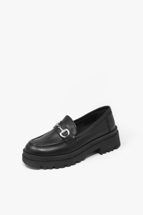 1545 MOCASSINO IN PELLE NERO CON MORSETTO NICHEL