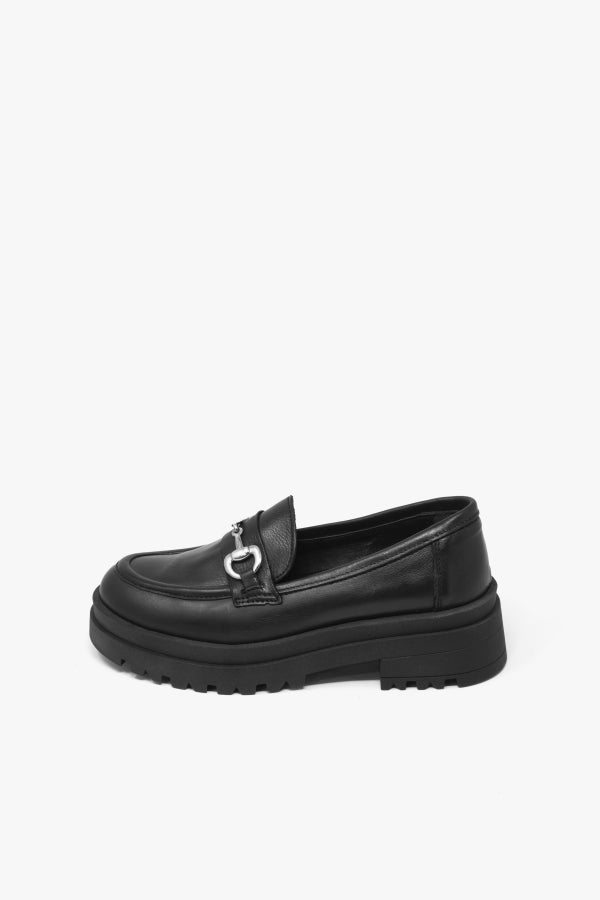 1545 MOCASSINO IN PELLE NERO CON MORSETTO NICHEL