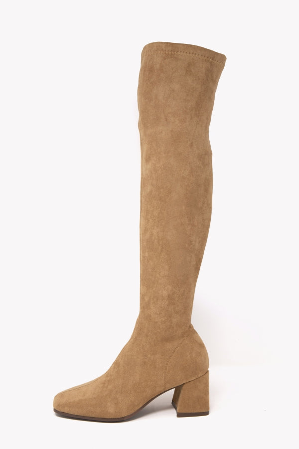 9968-2 STIVALE ALTO SCAMOSCIATO ELASTICIZZATO CAMEL TACCO 7