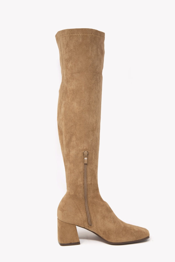 9968-2 STIVALE ALTO SCAMOSCIATO ELASTICIZZATO CAMEL TACCO 7