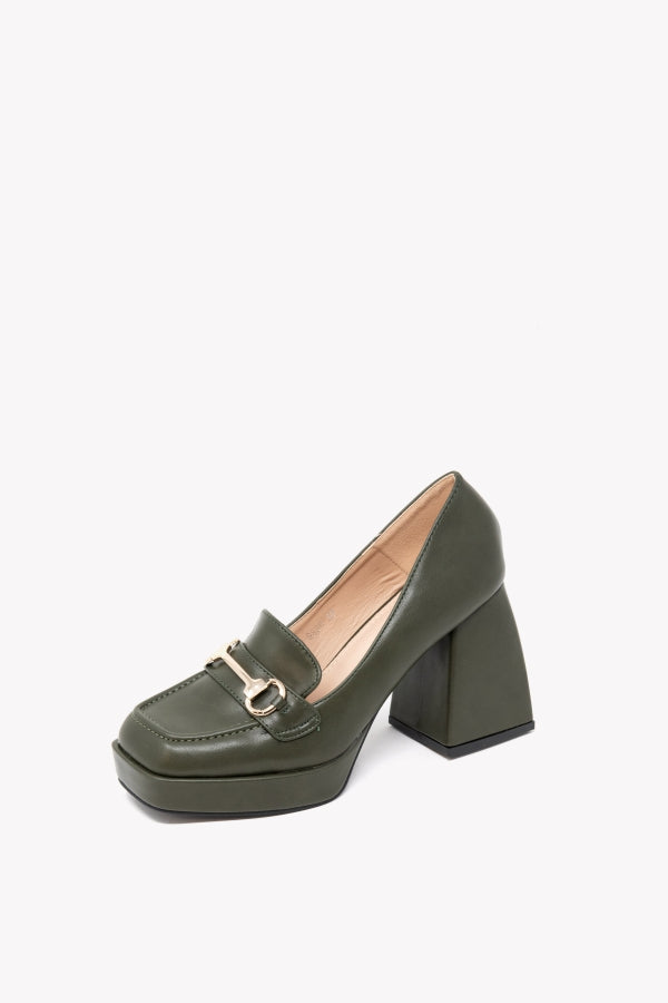 JM-9820 MOCASSINO OLIVA CON MORSETTO ORO PLATEAU E TACCO 9