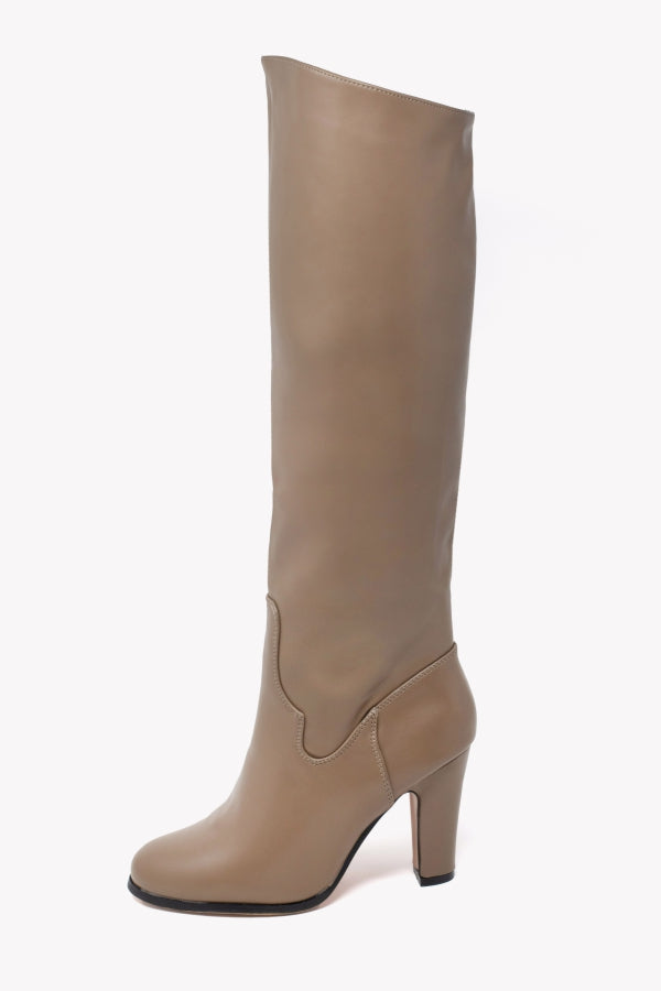 MP400-1 STIVALE ALTO TAUPE CON TACCO 8 E MINI ZIP LATERALE