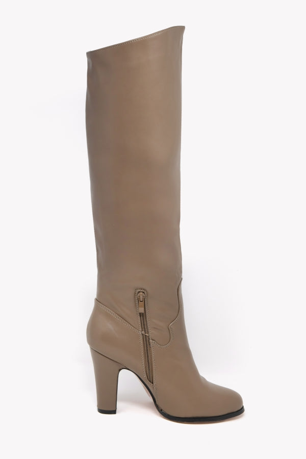 MP400-1 STIVALE ALTO TAUPE CON TACCO 8 E MINI ZIP LATERALE