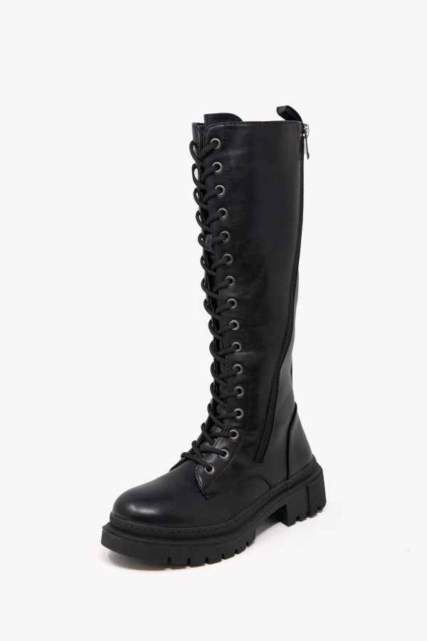 Q868 ANFIBIO ALTO STRINGATO NERO CON ZIP LATERALI E FONDO GOMMA