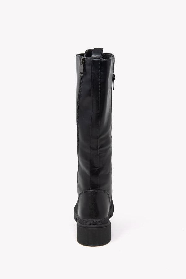 Q868 ANFIBIO ALTO STRINGATO NERO CON ZIP LATERALI E FONDO GOMMA