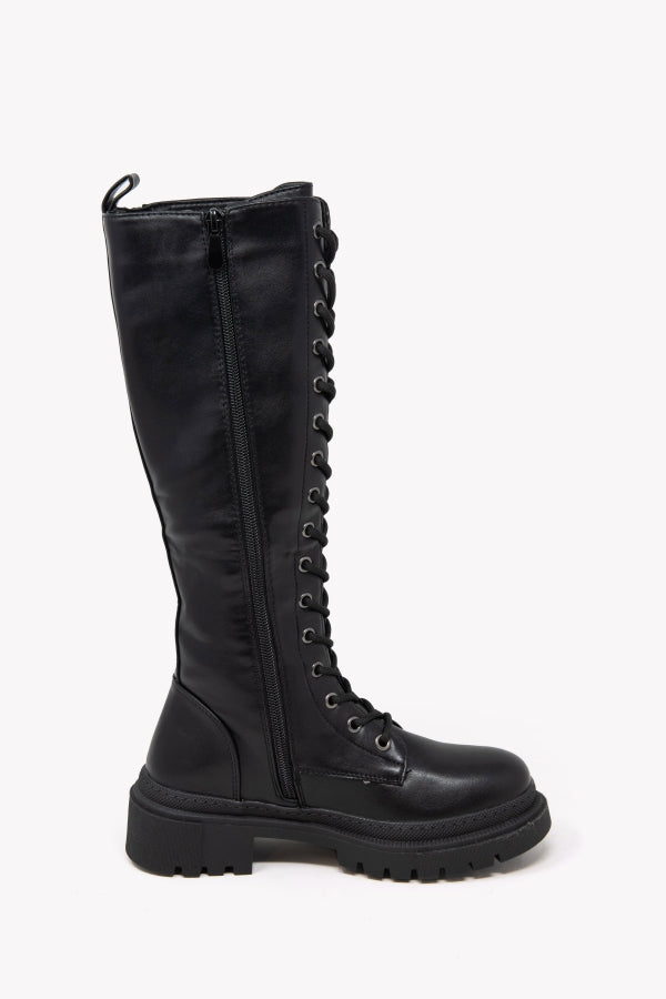Q868 ANFIBIO ALTO STRINGATO NERO CON ZIP LATERALI E FONDO GOMMA