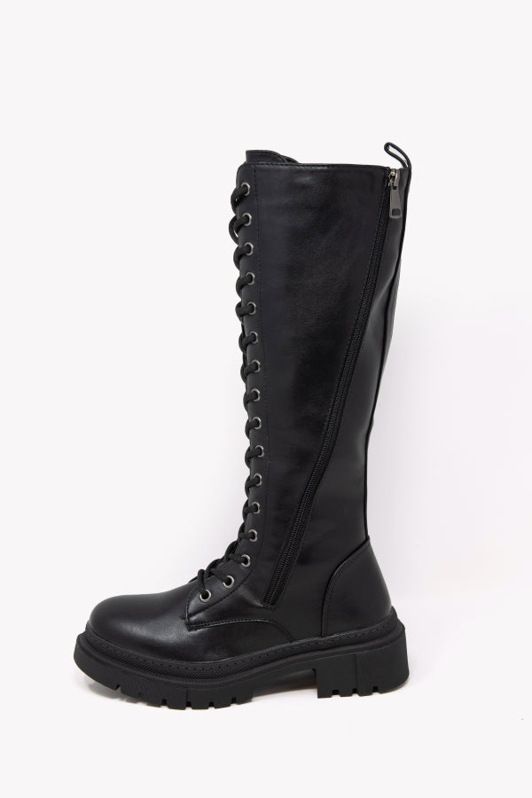 Q868 ANFIBIO ALTO STRINGATO NERO CON ZIP LATERALI E FONDO GOMMA