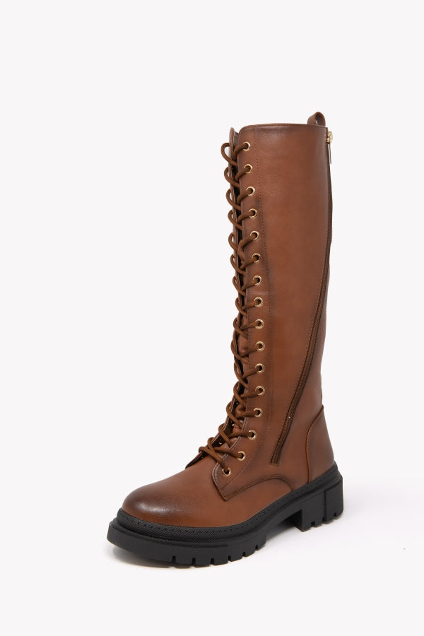 Q868 ANFIBIO ALTO STRINGATO CAMEL CON ZIP LATERALI E FONDO GOMMA