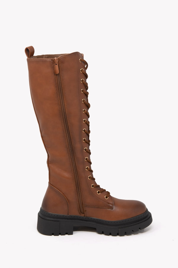 Q868 ANFIBIO ALTO STRINGATO CAMEL CON ZIP LATERALI E FONDO GOMMA