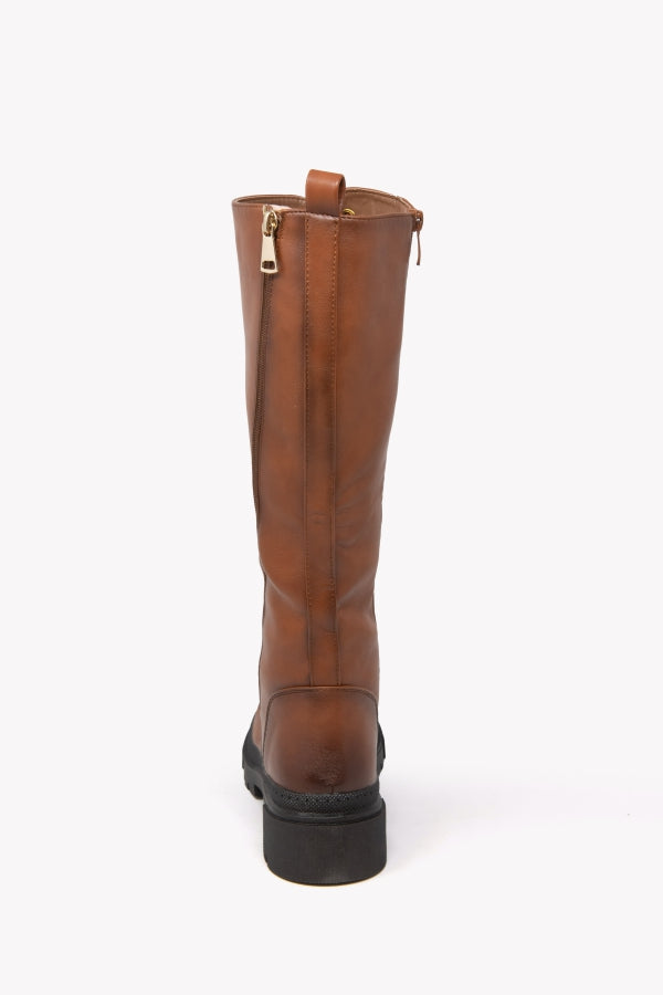 Q868 ANFIBIO ALTO STRINGATO CAMEL CON ZIP LATERALI E FONDO GOMMA