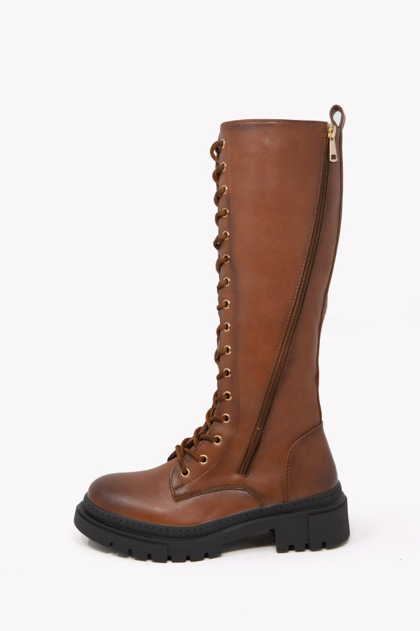Q868 ANFIBIO ALTO STRINGATO CAMEL CON ZIP LATERALI E FONDO GOMMA