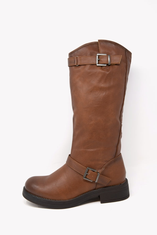 YG883 STIVALE BIKER MARRONE DOPPIA FIBBIA