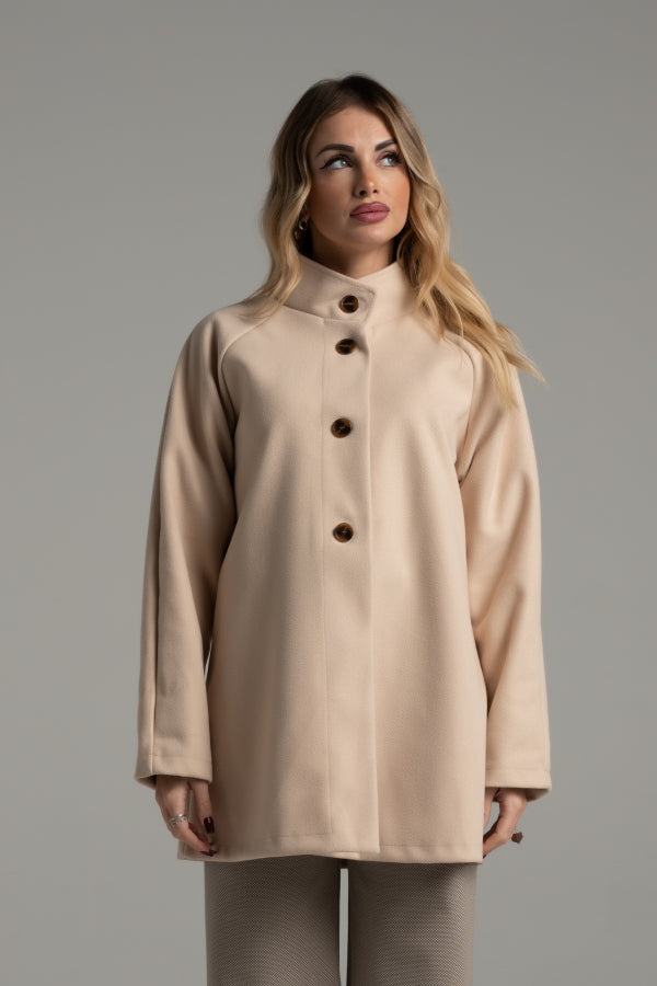 5078 BEIGE SINGLE-BREASTED JACKET WITH HIGH COLLAR
