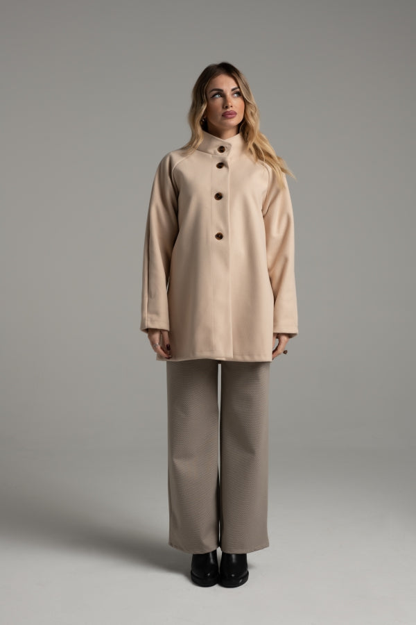 5078 BEIGE SINGLE-BREASTED JACKET WITH HIGH COLLAR