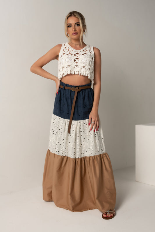 LONG SKIRT WITH THREE BANDS DF568