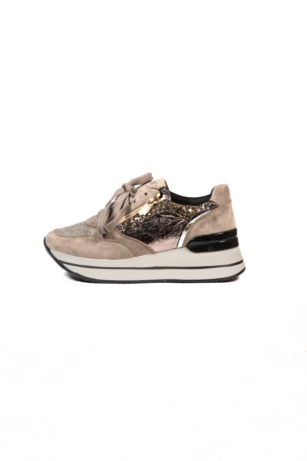 739 TAUPE SUEDE LAMINATED EFFECT SNEAKERS