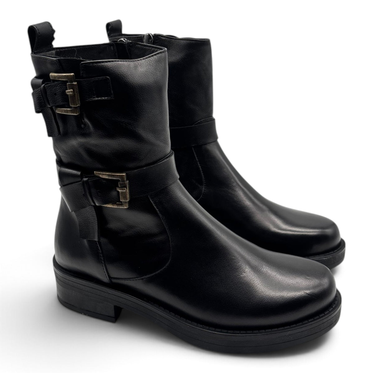 Sofia Mare 12755 Stivaletti biker in vera pelle linea a punta rotonda