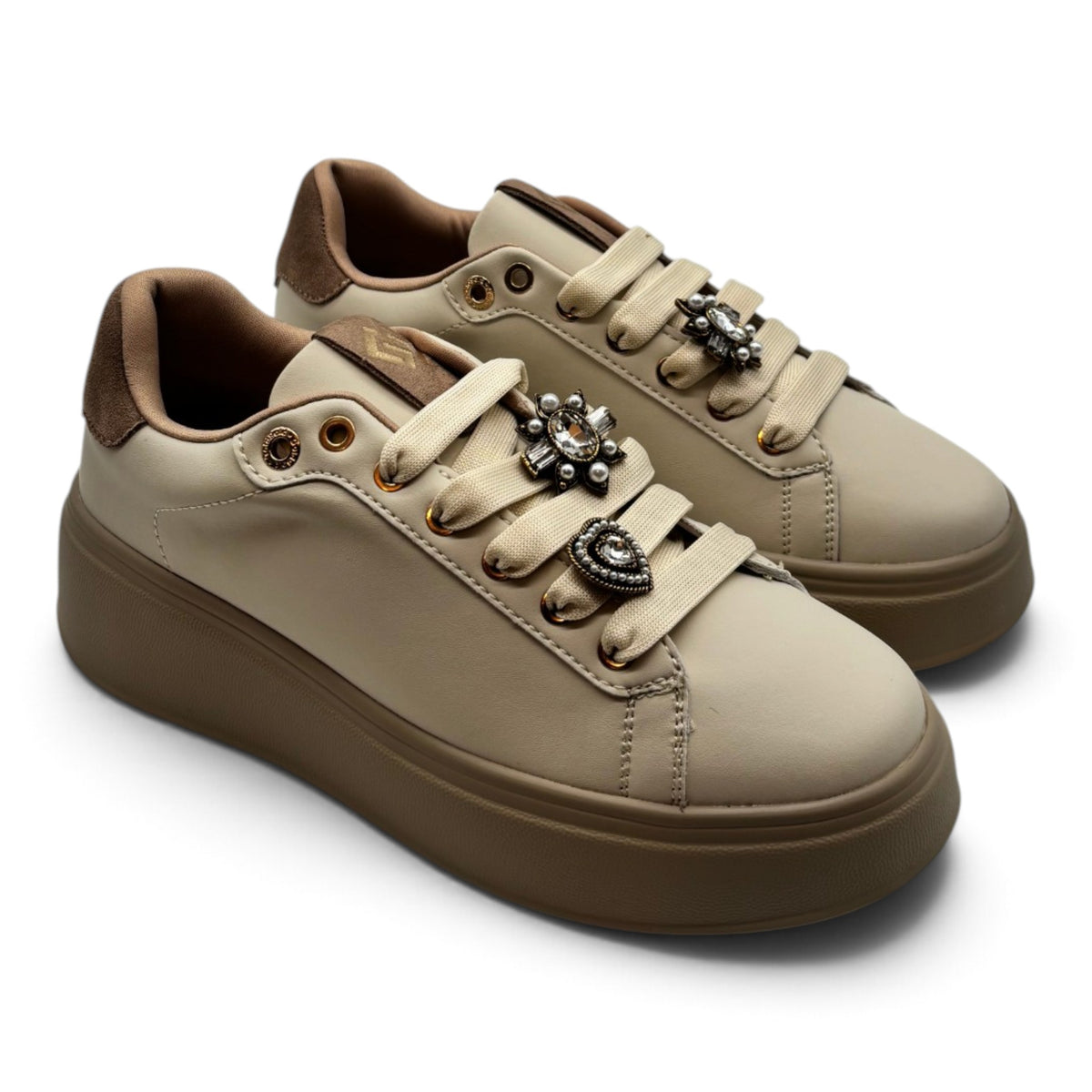 Gold&Gold GB1093 Sneakers platform con applicazioni gioiello