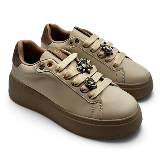 Gold&Gold GB1093 Sneakers platform con applicazioni gioiello
