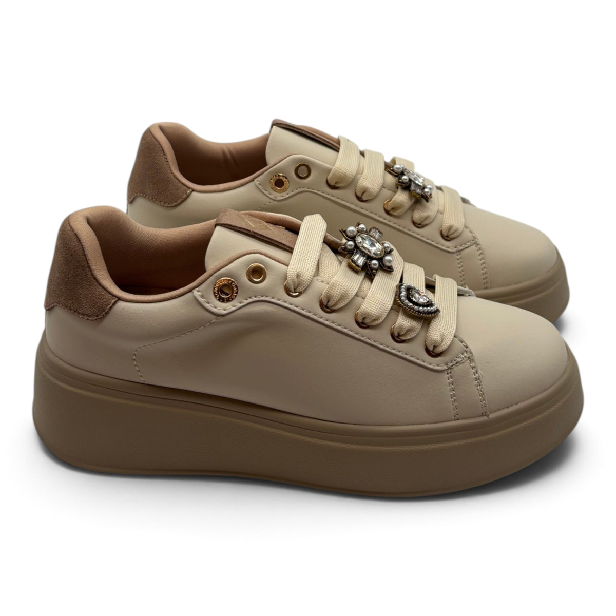 Gold&Gold GB1093 Sneakers platform con applicazioni gioiello