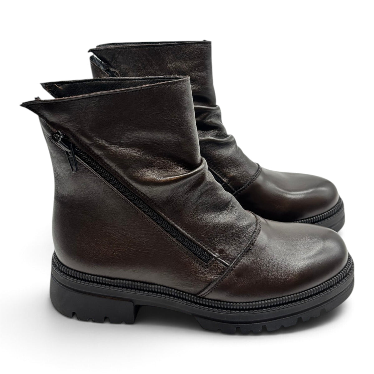 Deky 2811 Biker boot in vera pelle con chiusura zip diagonale