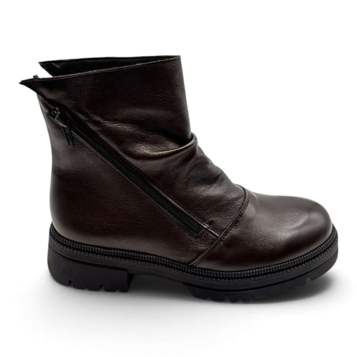 Deky 2811 Biker boot in vera pelle con chiusura zip diagonale