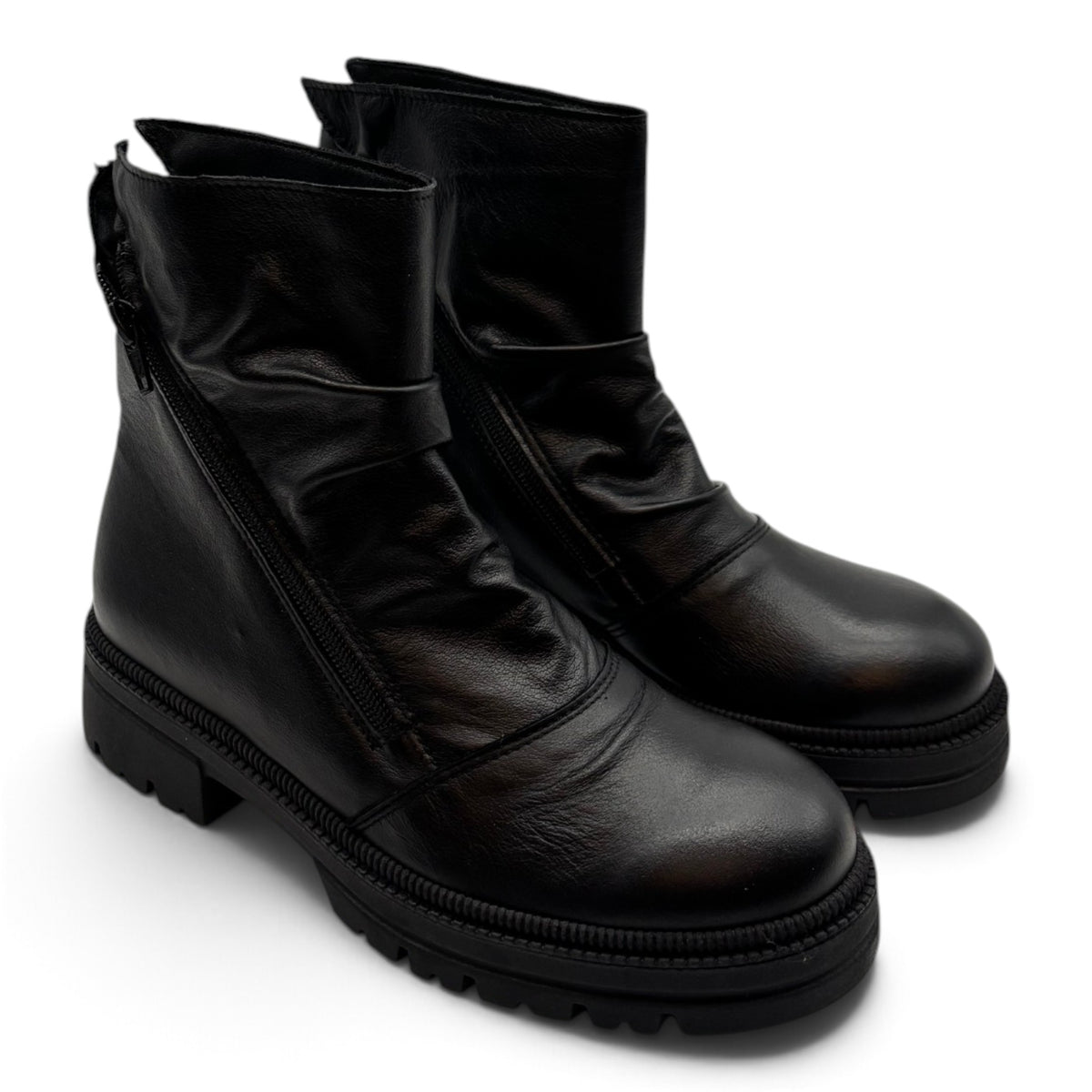 Deky 2811 Biker boot in vera pelle con chiusura zip diagonale