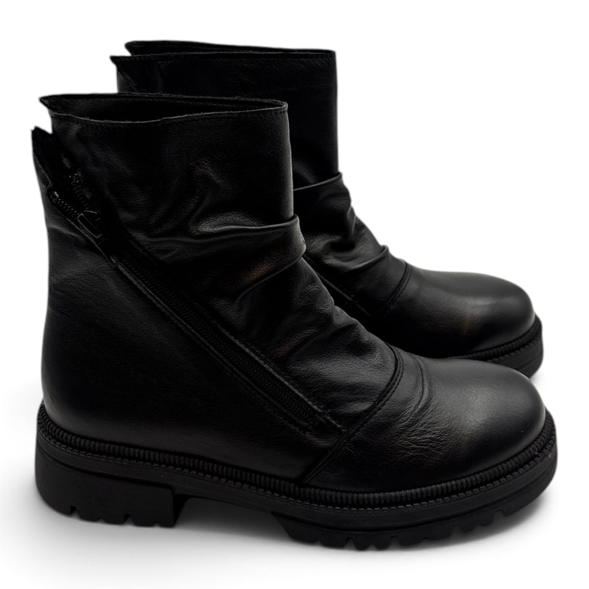 Deky 2811 Biker boot in vera pelle con chiusura zip diagonale