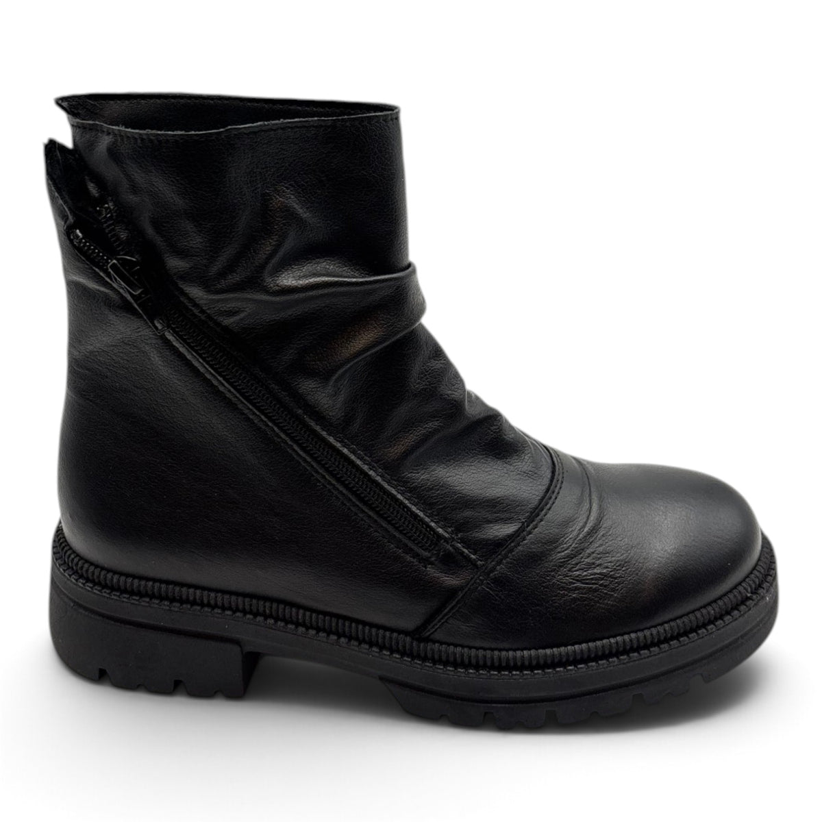 Deky 2811 Biker boot in vera pelle con chiusura zip diagonale
