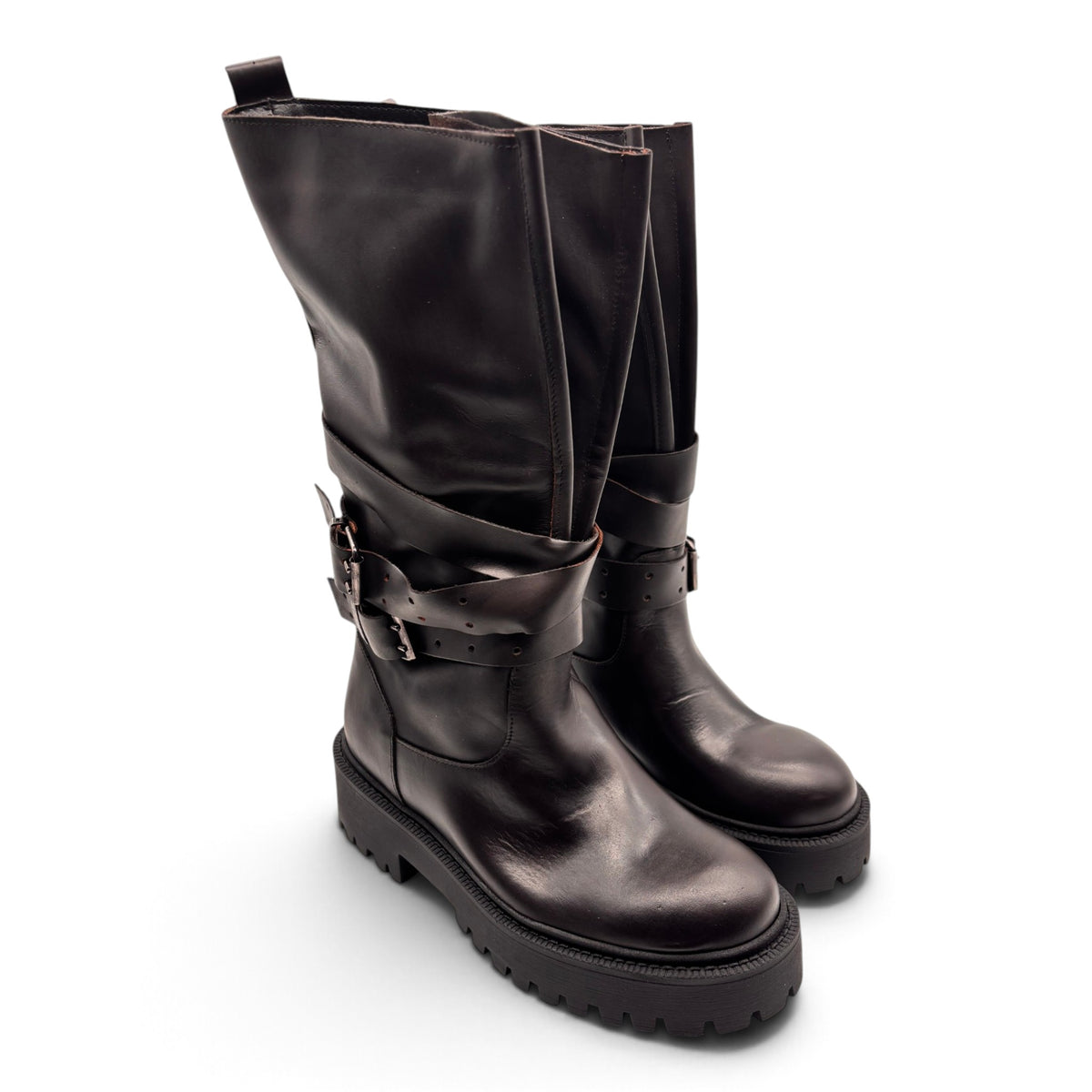 Deky 3029 Biker boot a soffietto in vera pelle con design asimmetrico