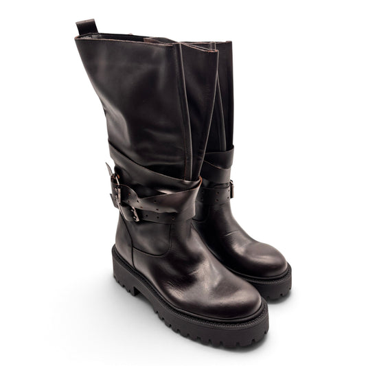 Deky 3029 Biker boot a soffietto in vera pelle con design asimmetrico