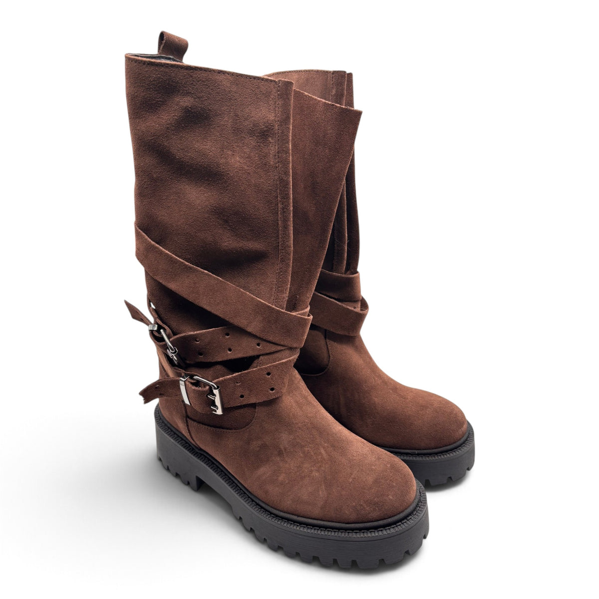 Deky 3029 Stivali biker in pelle scamosciata con doppie fibbie