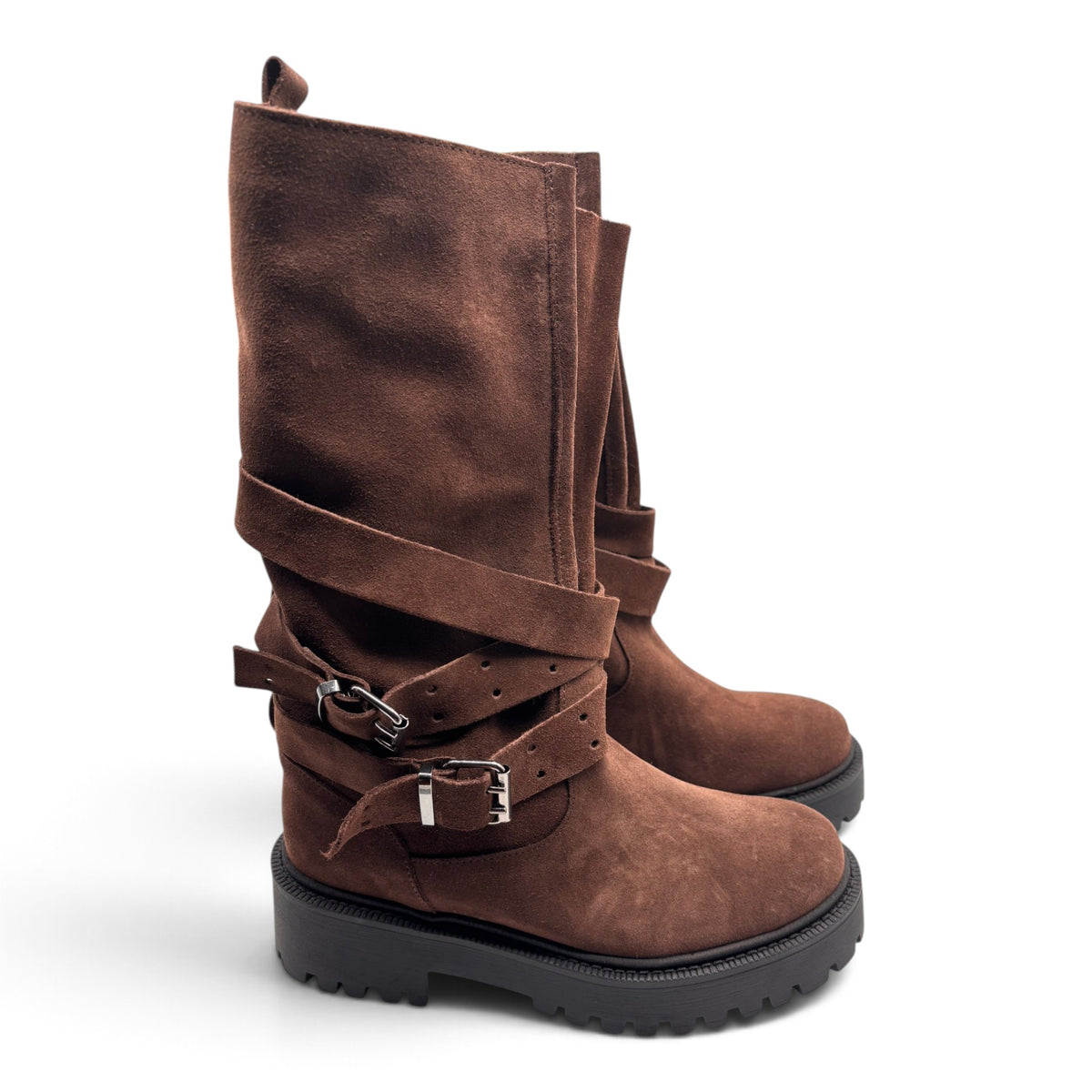 Deky 3029 Stivali biker in pelle scamosciata con doppie fibbie