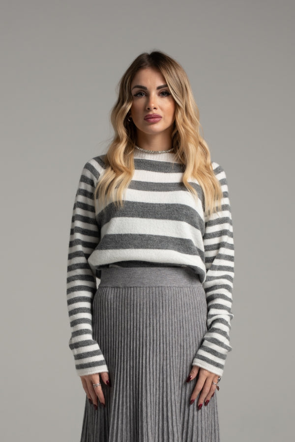 STRIPED WOOL MIX CROP PULLOVER SWEATER