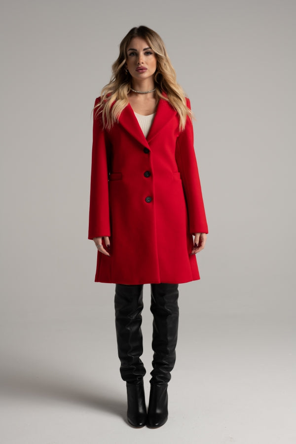 80768 RED SINGLE-BREASTED THREE BUTTON COAT