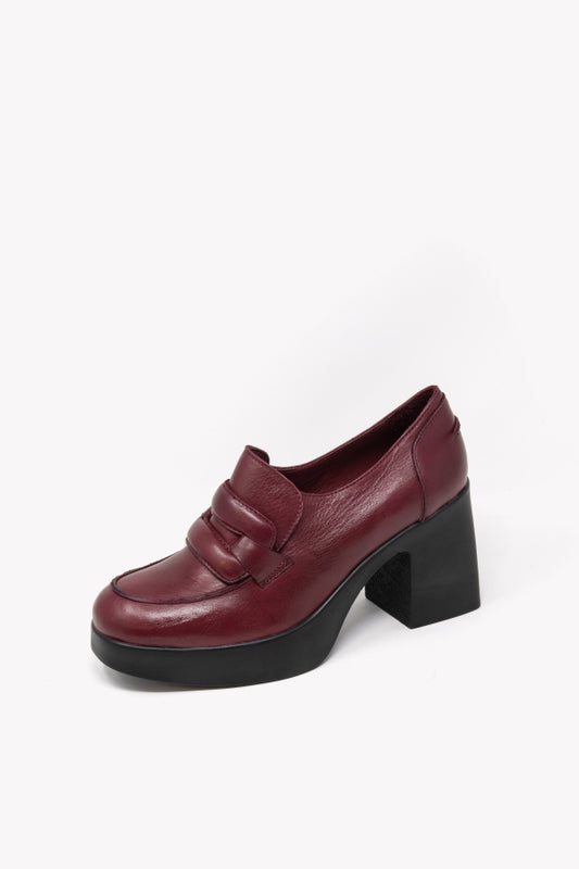 11080 BORDEAUX LEATHER MOCCASIN WITH PLATFORM AND HEEL 7