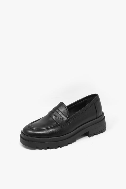 1543 MOCASSIN WITH RUBBER SOLE PLATFORM IN BLACK LEATHER WITH PAN