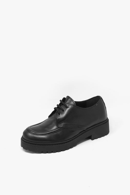 2504 BLACK LEATHER LACE-UP SHOE WITH PLATFORM RUBBER SOLE