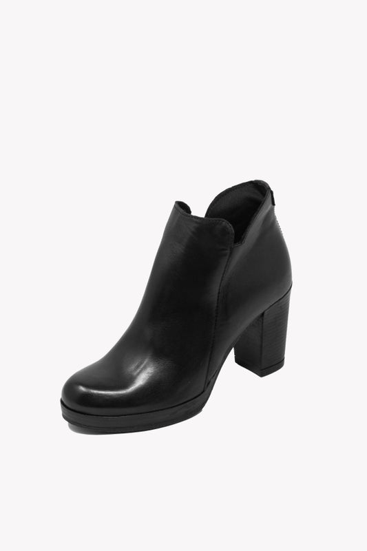 309 BLACK LEATHER ANKLE BOOTS, HEEL 7 WITH SIDE ZIP PLATFORM CLOSURE