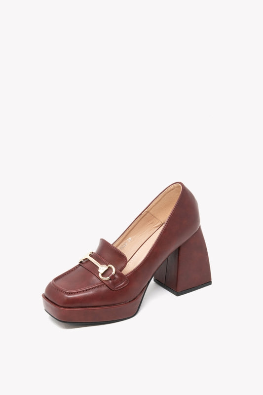 JM-9820 WINE LOAFERS WITH GOLD PLATEAU CLAMP AND HEEL 9