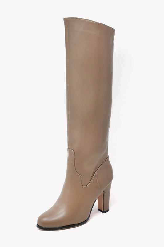 MP400-1 HIGH TAUPE BOOT WITH 8 HEEL AND MINI SIDE ZIP