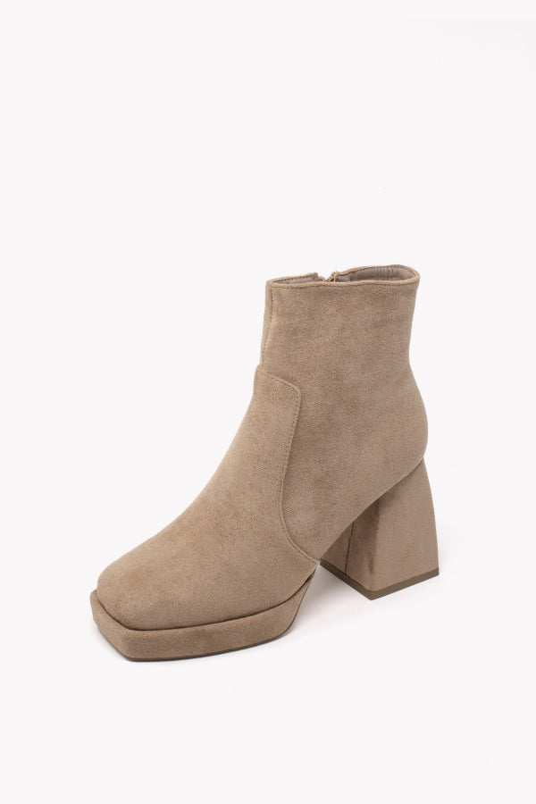 MS2031 KHAKI SUEDE ANKLE BOOT WITH PLATFORM AND WIDE HEEL
