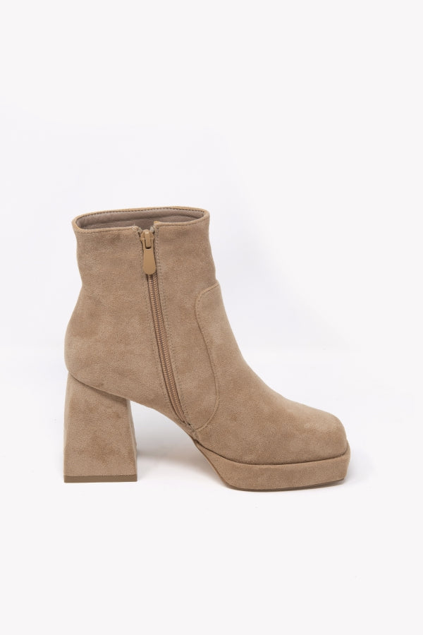 MS2031 KHAKI SUEDE ANKLE BOOT WITH PLATFORM AND WIDE HEEL
