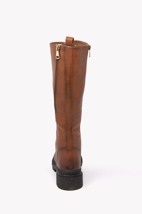 Q868 CAMEL HIGH LACED BOOTS WITH SIDE ZIP AND RUBBER SOLE